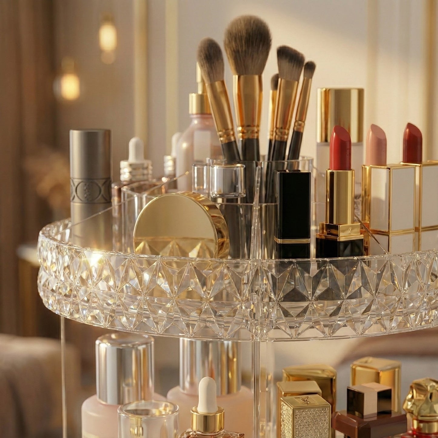 Diamond-Cut 360 Rotating Cosmetic and Makeup Organizer