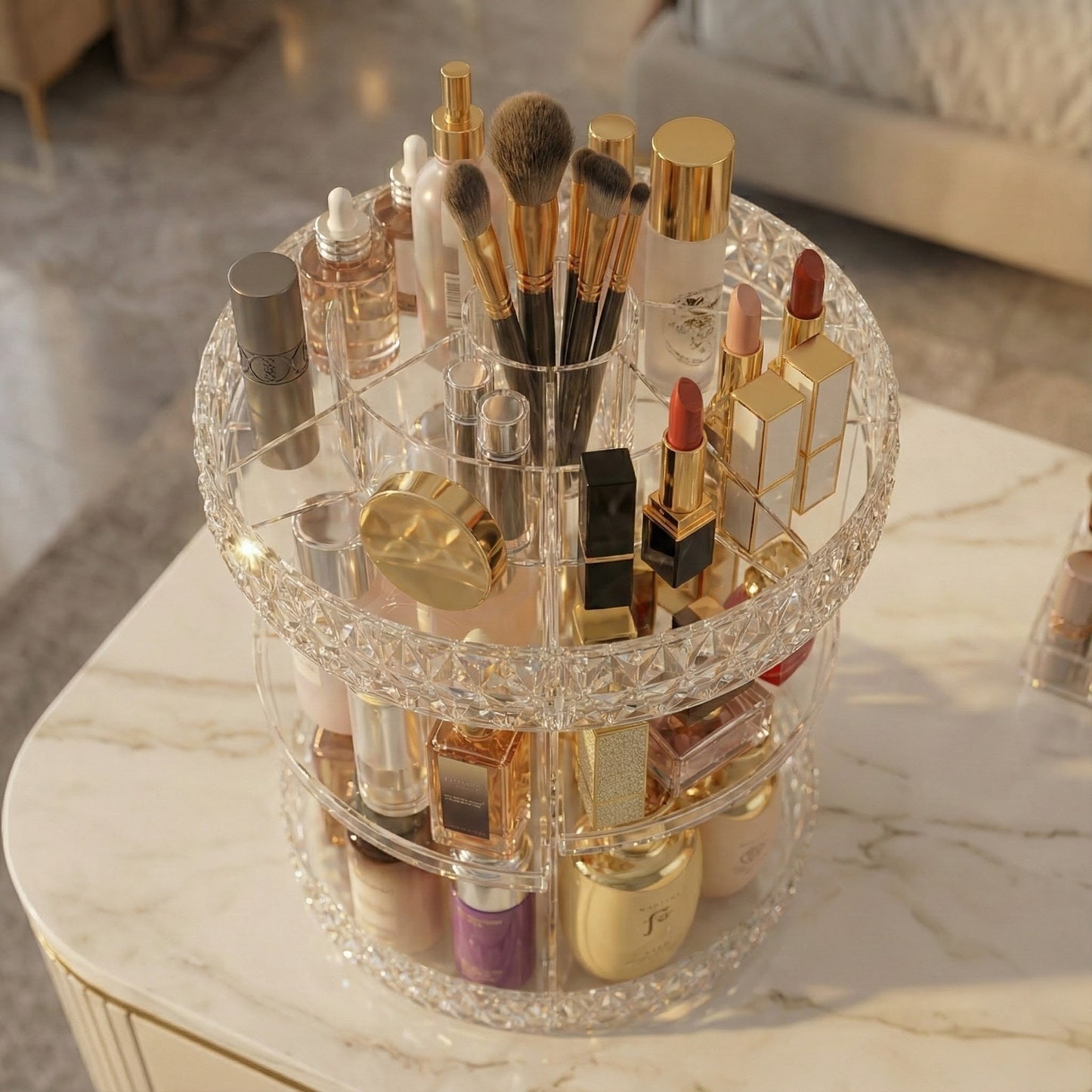 Diamond-Cut 360 Rotating Cosmetic and Makeup Organizer