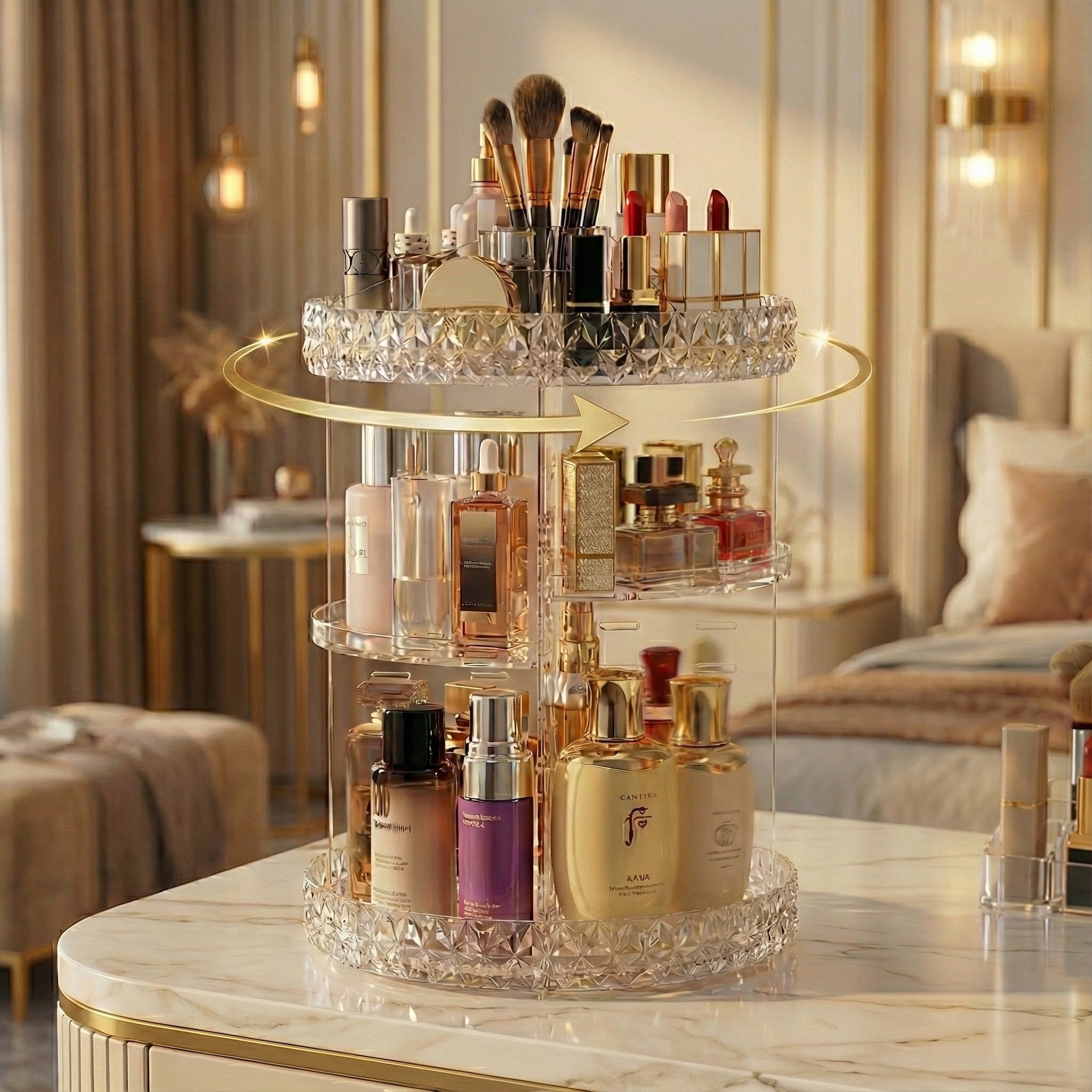 Diamond-Cut 360 Rotating Cosmetic and Makeup Organizer