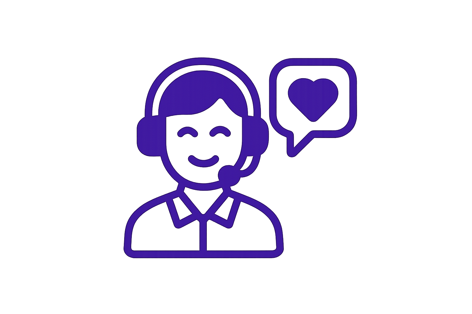 an icon for "real customer suppport" in #4A23A0 colour